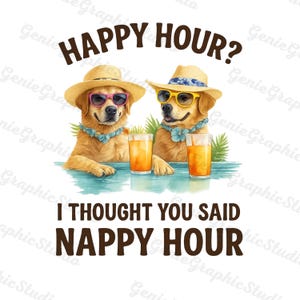 Happy Hour grappige hond PNG, Golden Retriever zomer T-shirt Design, sublimatie PNG voor huisdierliefhebbers, hond moeder shirt kunst, Instant Download