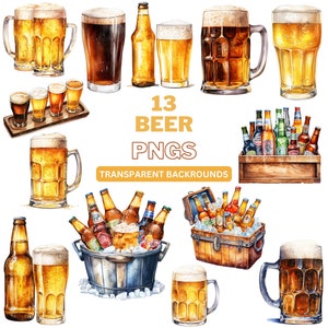 Beer Clipart, Alcohol Clipart, Beer png, Summer Clipart, Digital Download, Watercolor Drinks, Junk Journal