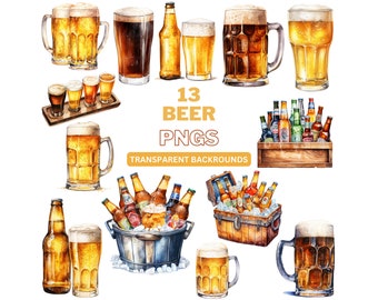 Watercolor Beer Clipart: Summer Alcohol Drinks (Digital Download)