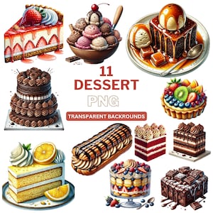 Watercolor Dessert Clipart Bundle: Cake, Ice Cream, Tart (PNG Digital Download)