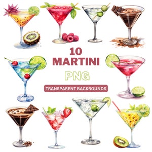 Martini Clipart, Clipart de verano, Cócteles de acuarela, Clipart de alcohol, Diseño de sublimación, Uso comercial