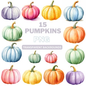 Pumpkin Clipart, Pastel Halloween Clipart, Autumn Watercolor Clipart, Fall Clipart, Commercial Use, Digital Download