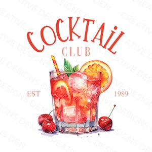 Club de cócteles PNG, Verano PNG, Sublimación PNG, Diseño de camiseta, Clipart de verano, Uso comercial, Descarga digital
