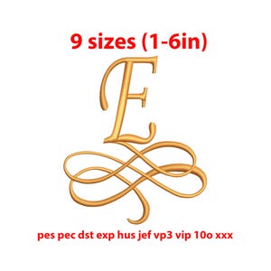 Elegant Monogram Letter E - Embroidery Font Design File - Wedding Monogram E - Machine Embroidery Design - 9 sizes