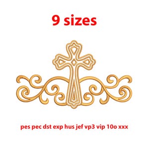 Gorgeous Cross Machine Embroidery Design - 9 sizes - pes pec dst exp hus jef vp3 vip 10o xxx