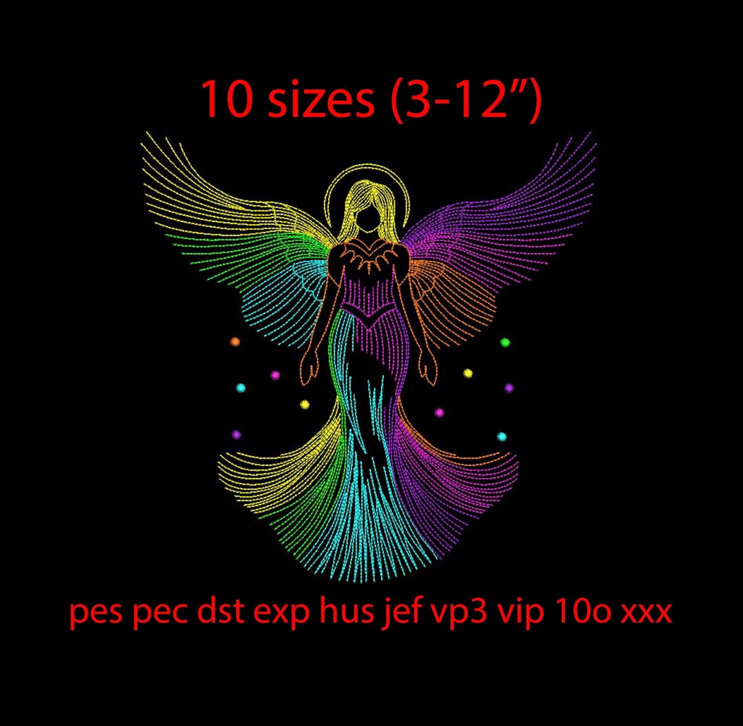 Rainbow Angel Embroidery Design – Colorful Wings (digital Design) - Etsy