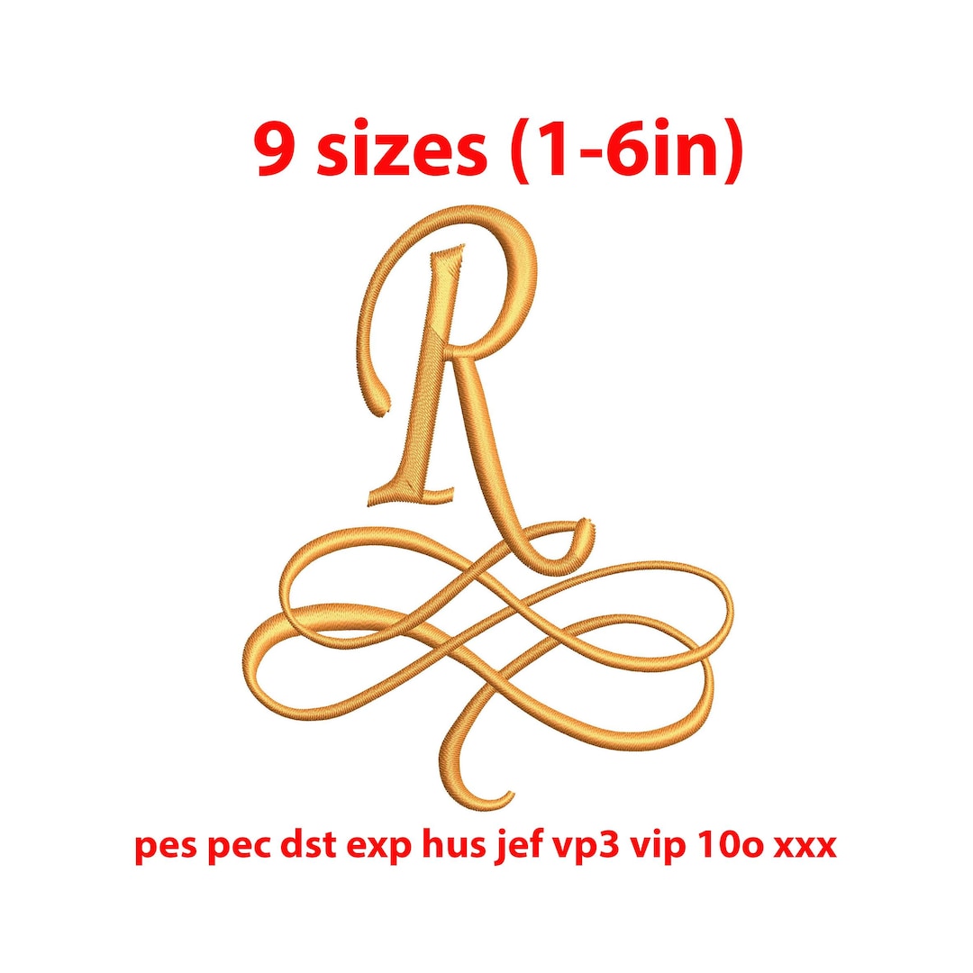 Letter R Engraved Elegant Letter R Monogram – Embroidery Font Design (9 Sizes) (instant ...