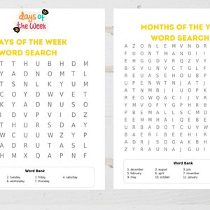 5 word Search Printable Puzzle Kindergarten First Grade Word Search BUNDLE WORKSHEETS Homeschool Learning Word Search Puzzle for Kids, pre-k image 2