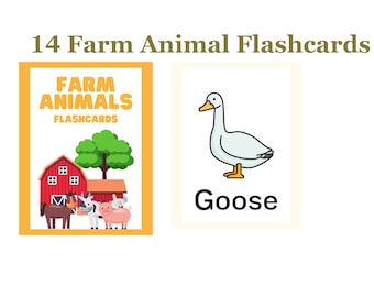 14 Farm Animals Cards, Montessori flash cards, Educational Printable Cards, FlashCards PDF Printable Cards preschool Flashcard, toddler card