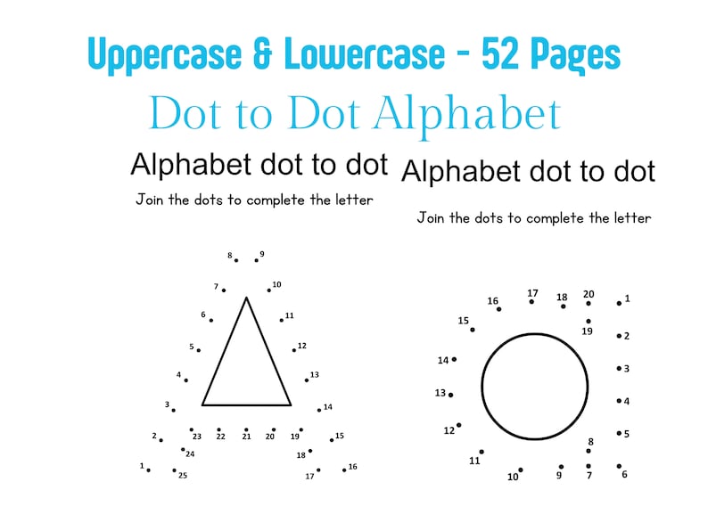 52 Pages Dot to Dot Alphabet Printable Worksheet, Alphabet Worksheets