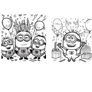 Dibujos para colorear de Minions para cumpleaños / Actividad imprimible para fiestas / Hojas para colorear para niños y niñas / Descarga digital para niños