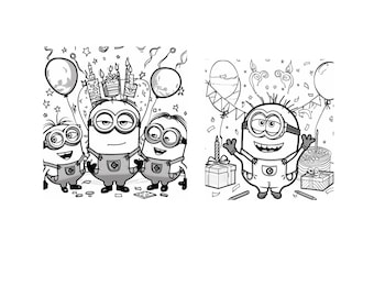 Coloriages d'anniversaire des Minions | Activité de fête imprimable | à colorier pour garçons et filles | Téléchargement numérique pour enfants