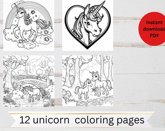 12 cute  Unicorn Coloring Pages For Kids, Unicorn Colouring Pages, Easy Coloring, Unicorn Printables, Unicorn Activities, Unicorn Parties