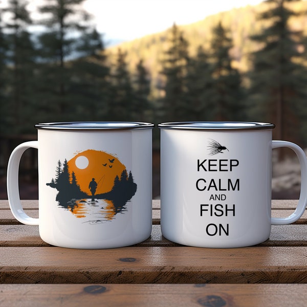 Keep Calm and Fish On Enamel Camping Mug