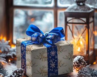 Highland Cow Christmas Gift Wrap - Neutral Farmhouse Wrapping Paper with Winter Florals