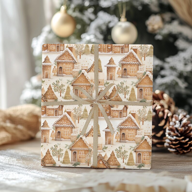 Nostalgic Gingerbread House Gift Wrap - Christmas Wrapping Paper with Charming Vintage Design image 9