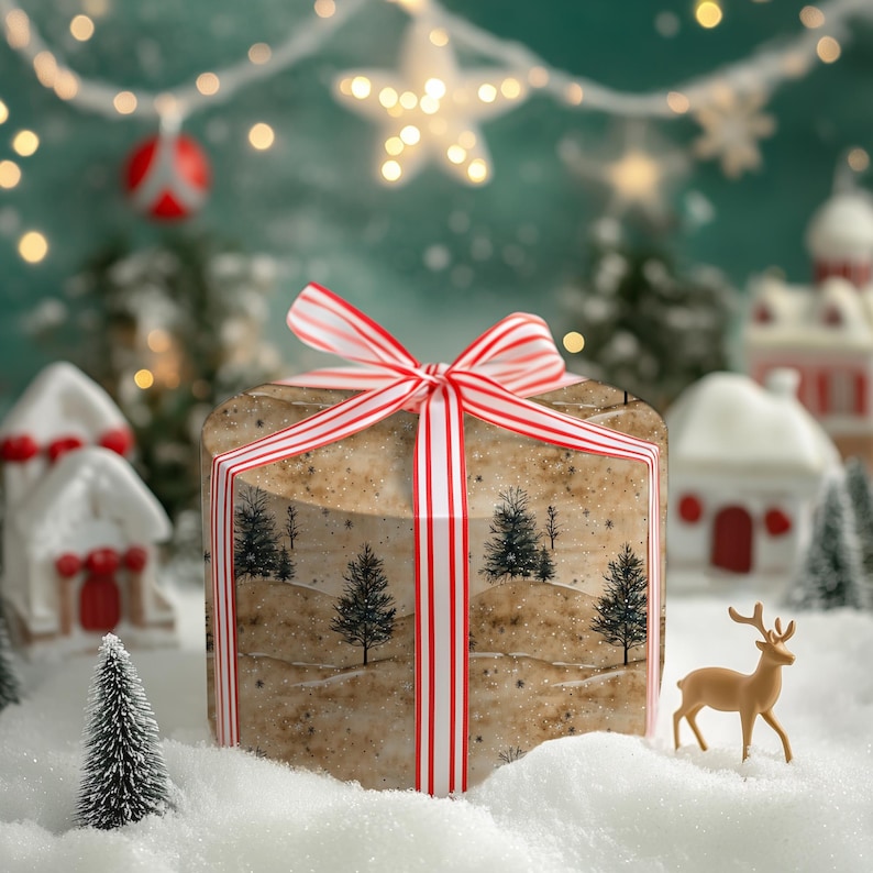 Papel de regalo de pino nevado: papel de regalo navideño rústico para envolver regalos de invierno. imagen 10