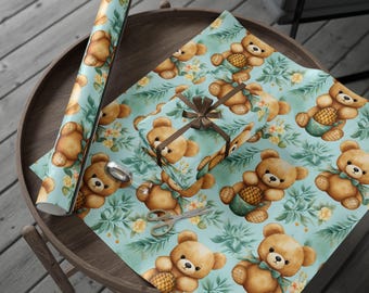 Watercolor Teddy Bear Gift Wrap for Birthdays and Baby Showers - Adorable Design