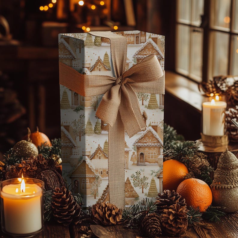 Nostalgic Gingerbread House Gift Wrap - Christmas Wrapping Paper with Charming Vintage Design image 7