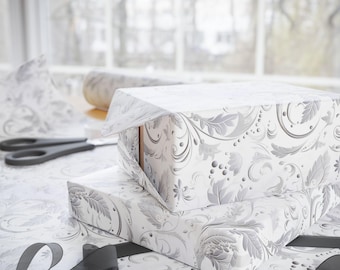 Gift Wrap Elegant Silver Swirl Floral Wrapping Paper for Wedding Gift Bridal Shower Gift Wrap for Birthday Classic Wrapping Paper Bride Gift