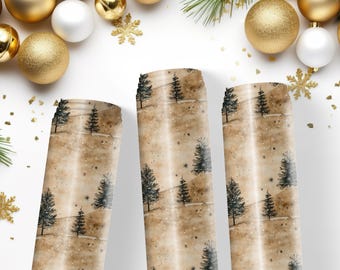 Snowy Pine Kraft Optic Wrapping Paper – Rustic Christmas Gift Bundle| 2, 3 or 5 Roll Bundle