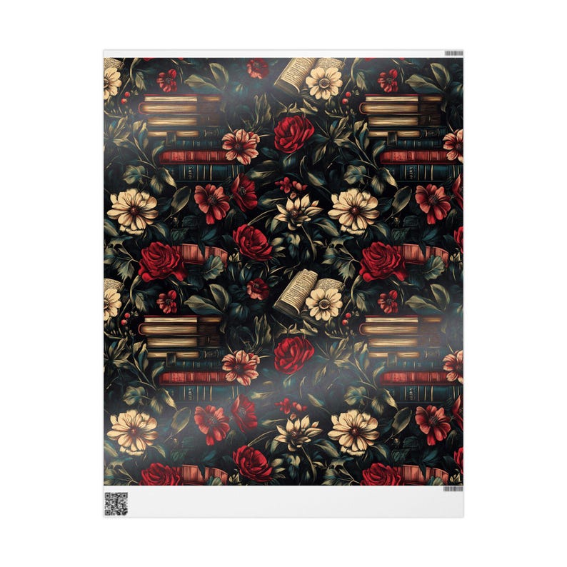 Vintage Gift Wrap - Books and Gothic Floral Design for Book Lovers image 3