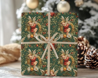 Vintage Cherub Christmas Gift Wrap - Old World Angel Wrapping Paper