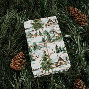 Christmas Gift Wrap Countryside Christmas Cottage Wrapping Paper for Christmas Presents Gift Wrap With Festive Design Classic Holiday Gift bild 1
