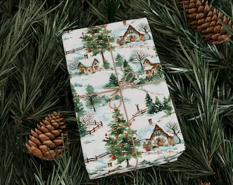 Christmas Gift Wrap Countryside Christmas Cottage Wrapping Paper for Christmas Presents Gift Wrap With Festive Design Classic Holiday Gift