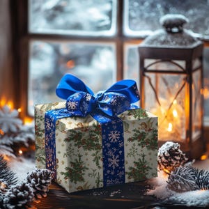 Christmas Angel Gift Wrap - Vintage Holiday Wrapping Paper with Holly and Stars image 5