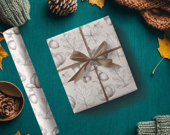 Neutral Fall Wrapping Paper: Hand-Drawn Botanical Print