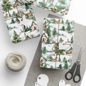 Christmas Gift Wrap Countryside Christmas Cottage Wrapping Paper for Christmas Presents Gift Wrap With Festive Design Classic Holiday Gift bild 6