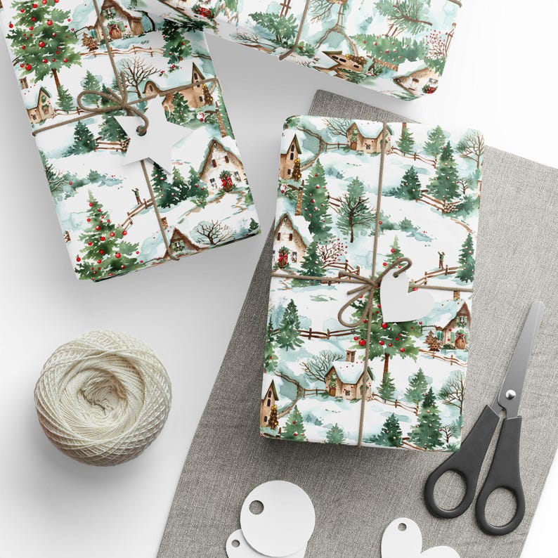 Christmas Gift Wrap Countryside Christmas Cottage Wrapping Paper for Christmas Presents Gift Wrap With Festive Design Classic Holiday Gift bild 6