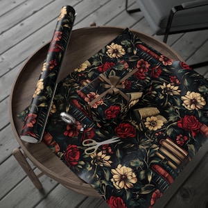 Vintage Gift Wrap - Books and Gothic Floral Design for Book Lovers image 1