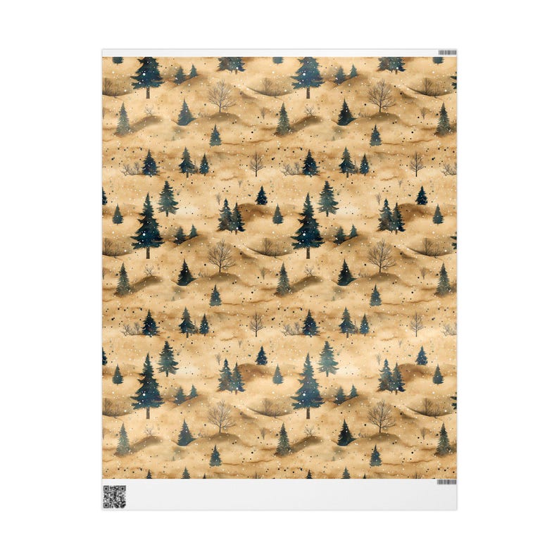 Papel de regalo de pino nevado: papel de regalo navideño rústico para envolver regalos de invierno. imagen 2