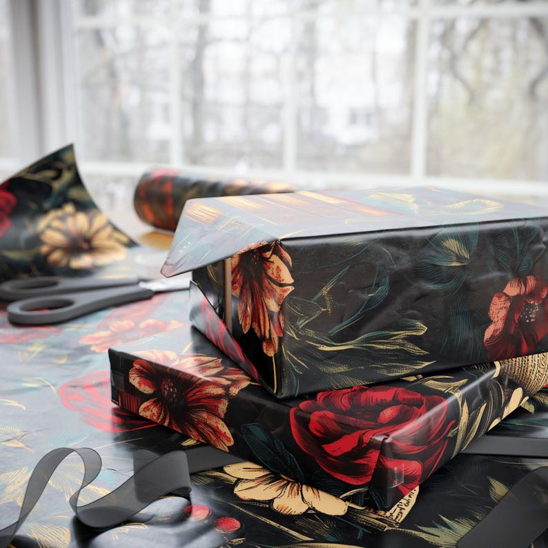 Vintage Gift Wrap - Books and Gothic Floral Design for Book Lovers image 4