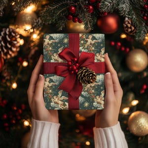 Carta da regalo natalizia con cherubini celesti, carta da regalo per regali di Natale, carta da regalo con design festivo, regalo classico per le feste immagine 8