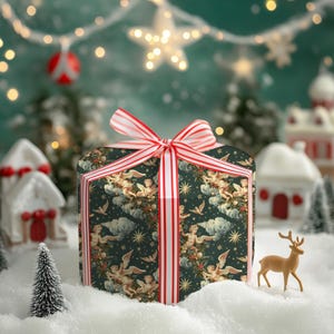 Carta da regalo natalizia con cherubini celesti, carta da regalo per regali di Natale, carta da regalo con design festivo, regalo classico per le feste immagine 1