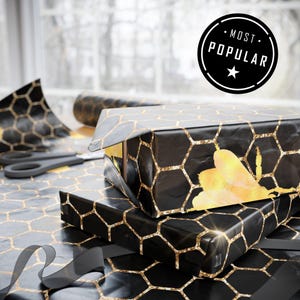 Honeybee Wrapping Paper Glamorous Decorative Paper Bee Baby Shower Bee Gift Wrap Birthday Gift Wrap Bee Lover Gift Wrap Honeycomb Gold