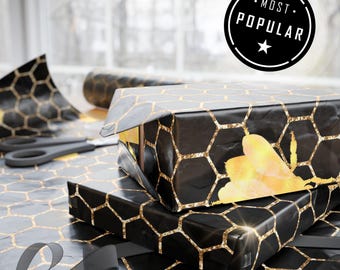 Honeybee Wrapping Paper Glamorous Decorative Paper Bee Baby Shower Bee Gift Wrap Birthday Gift Wrap Bee Lover Gift Wrap Honeycomb Gold