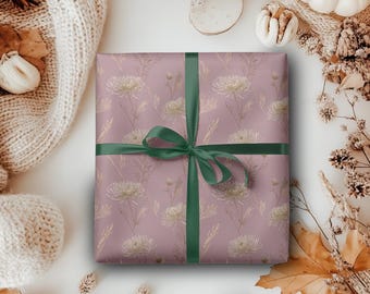 Dusty Rose Chrysanthemum Gift Wrap: Elegant Floral Wrapping Paper