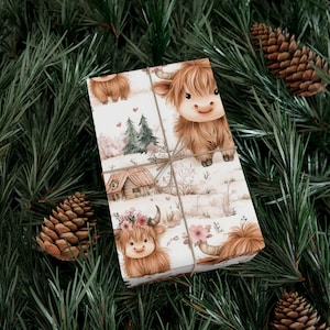 Cadeaupapier baby Highland Cow: inpakpapier cottagecore bloemen afbeelding 4