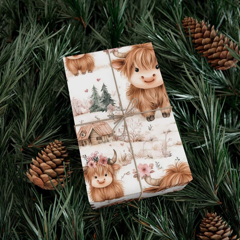 Cadeaupapier baby Highland Cow: inpakpapier cottagecore bloemen afbeelding 4