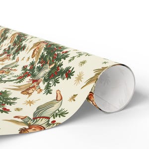 Christmas Angel Gift Wrap - Vintage Holiday Wrapping Paper with Holly and Stars image 2