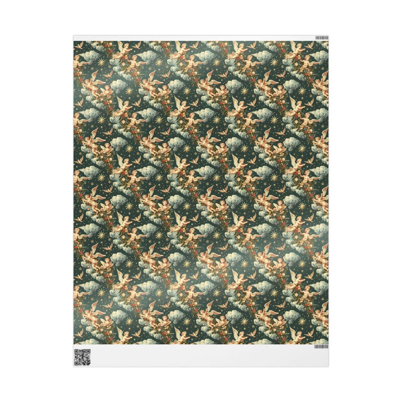 Carta da regalo natalizia con cherubini celesti, carta da regalo per regali di Natale, carta da regalo con design festivo, regalo classico per le feste immagine 10