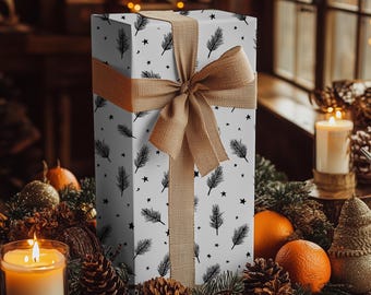 Minimalist Scandinavian Pine Gift Wrap: Black & White Nordic Paper