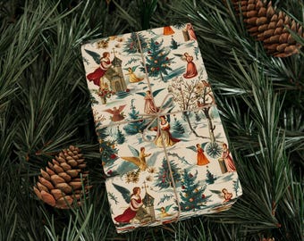 Angelic Vintage Holiday Wrapping Paper - Festive, Traditional Angel Design For Christmas Season