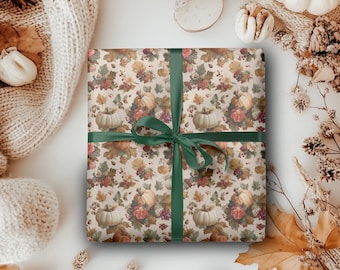 Vintage Watercolor Pumpkin Gift Wrap: Thanksgiving Autumn Florals
