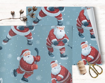 Fun Hockey Santa Wrapping Paper – Christmas Sports Gift Wrap | 2, 3 or 5 Roll Bundle