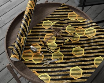 Papel de regalo Honeybee: glamoroso diseño de panal negro y dorado